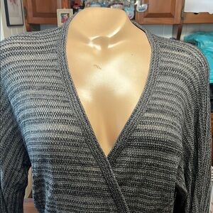 Eileen Fisher Gray Wrap Cardigan with Tie Waist and Long Sleeves size large